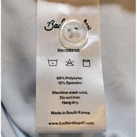 Bad Birdie Shirt Mens Medium Performance Golf Polo AOP Light Blue White Flamingo - Picture 5 of 8